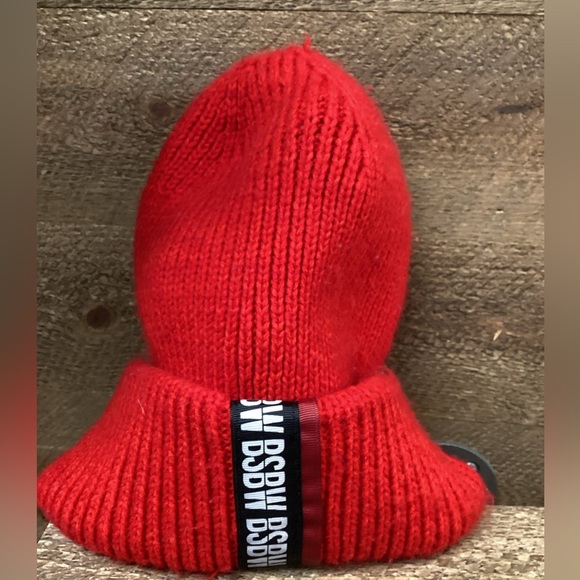 Bold Red Knit Beanie with BSBW Logo Detail - Picture 2 of 3